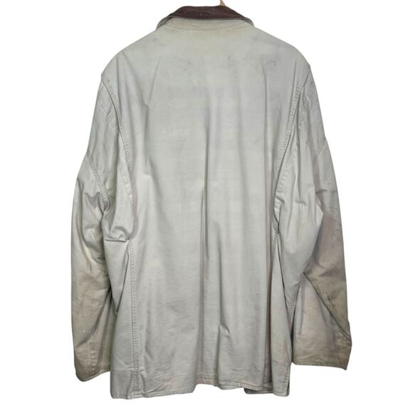 Vtg 1990's Banana Republic Khaki Leather Collar Field Chore Utility Barn Jacket - Picture 6 of 7